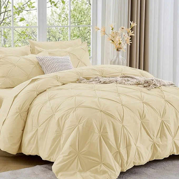 Functional Sasttie Twin Comforter Set 5-Piece Bed in a Bag Pintuck Bedding Sets for All Season Includes Comforter Flat Sheet Fitted Sheet Pillowcase and Pillowsham Pale Yellow World-Class