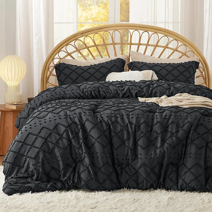 Casual Bedsure Full Comforter Set - Black Comforter Boho Tufted Shabby Chic Bedding for Kids 3 Pieces Vintage Farmhouse Bed Set for All Seasons Fluffy Soft Bedding with 2 Pillow Shams Prestigious