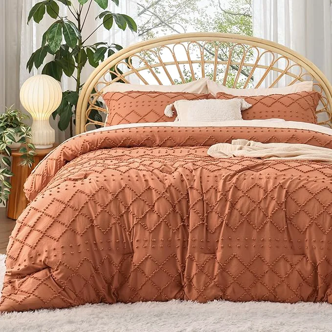 Smart Bedsure King Comforter Set - Pumpkin Comforter Boho Tufted Shabby Chic Bedding for Kids 3 Pieces Vintage Farmhouse Bed Set for All Seasons Fluffy Soft Bedding with 2 Pillow Shams Refined
