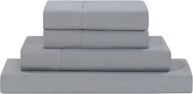 Enhanced Modern Threads Soft Microfiber Solid Sheets - Luxurious Microfiber Bed Sheets - Includes Flat Sheet Fitted Sheet with Deep Pockets amp Pillowcases Stone Queen Superior