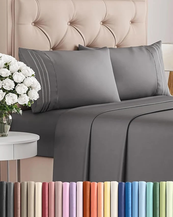 User-Friendly Queen Size 4 Piece Sheet Set - Comfy Breathable amp Cooling Bed Sheets Set - Hotel Luxury Bedding for Women Men Kids Teens Boys amp Girls - Deep Pockets Soft and Wrinkle - Oeko-Tex - Dark Grey Minimalist