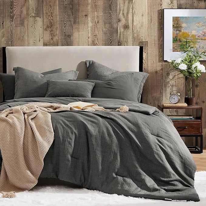Expertly Made Geniospin King Size Comforter Set- 7 Piece Grey Textured King Bedding Set Soft Solid Bed in a Bag for All Season King Comforter Set with Sheets Grey 102 39 39 x90 39 39 Environmentally Friendly