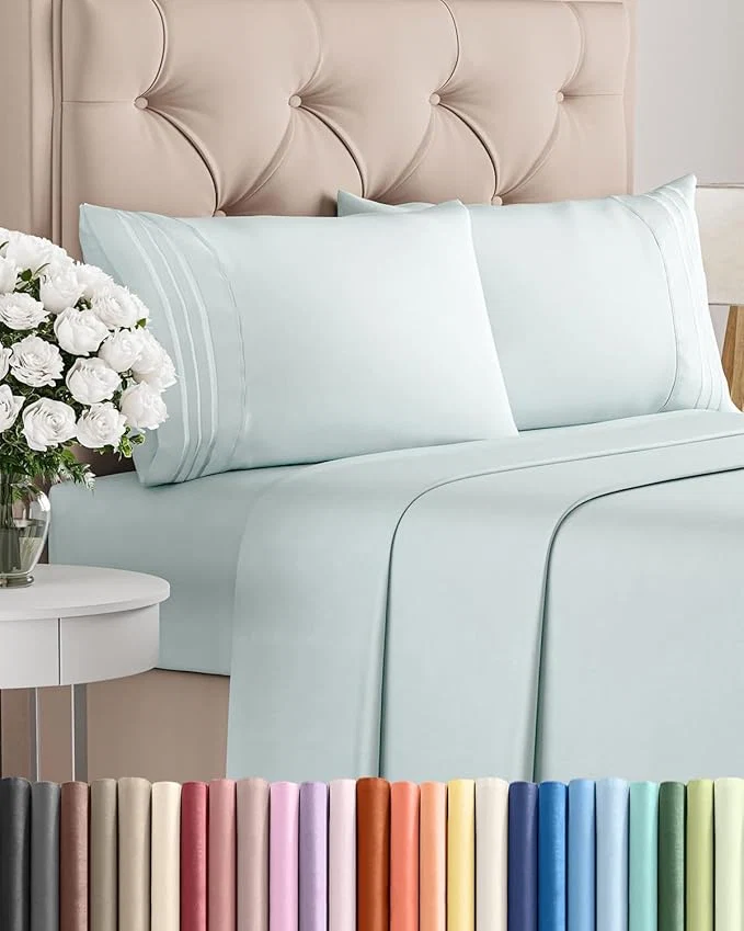 Expertly Made Cal King Size 4 Piece Sheet Set - Comfy Breathable amp Cooling Bed Sheets Set - Hotel Luxury Bedding for Women Men Kids Teens Boys amp Girls - Deep Pockets Soft Wrinkle - Oeko-Tex - Ice Blue Quality