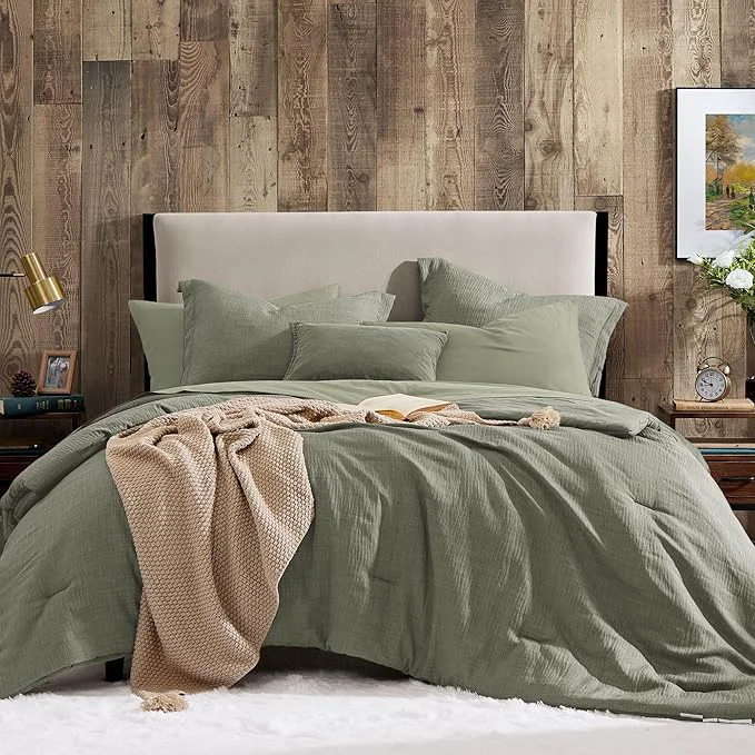 Dependable Geniospin Queen Comforter Set - 7 Pieces Comforter Queen Size Solid Bedding Set for All Season Textured Bed in a Bag with Sheets Pillowcases and Shams Sage Green 90 39 39 x90 39 39 Premium Material