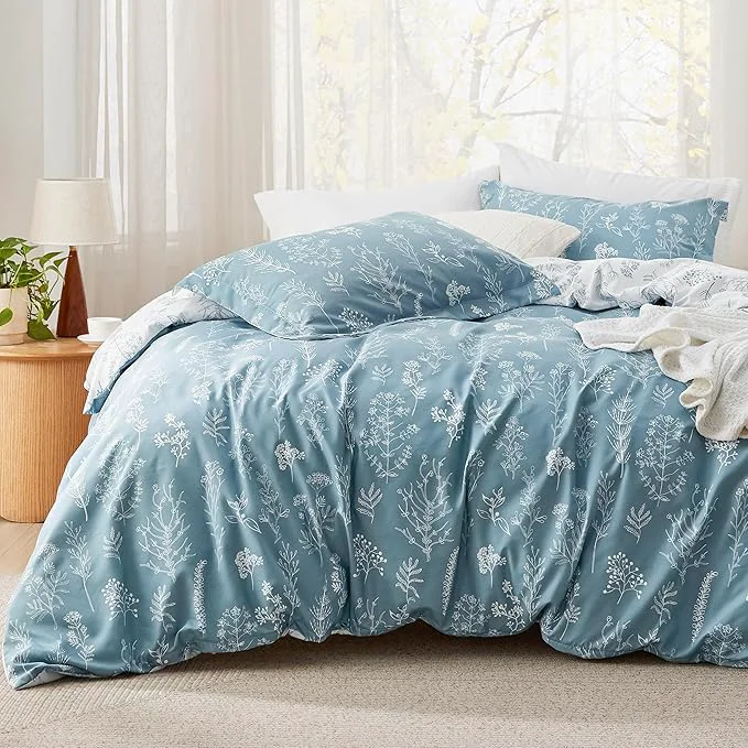 Effective Bedsure Full Comforter Set - Mineral Blue Bed Set 3 Pieces Cute Floral Bedding 1 Soft Reversible Botanical Flowers Comforter and 2 Pillow Shams High-Performance