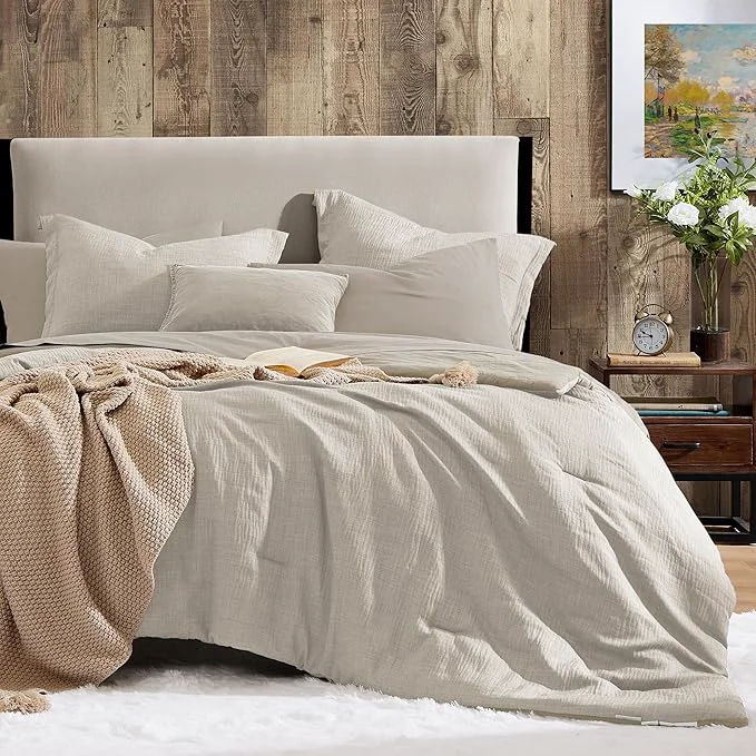 Top-Quality Geniospin King Size Comforter Set- 7 Piece Ivory Textured King Bedding Set Soft Solid Bed in a Bag for All Season King Comforter Set with Sheets Ivory 102 39 39 x90 39 39 Natural
