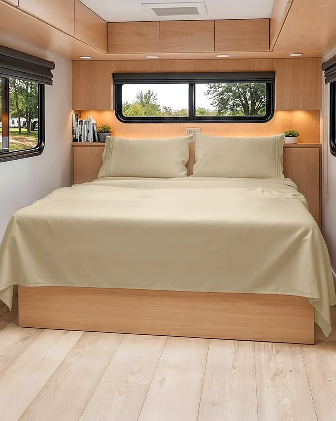 Natural RV Short Queen Sheet Set 60 X 75 - 4 Piece RV Short Queen Bed Sheets - Soft Breathable amp Cooling - Designed for Bunks Trailers and Campers - Fits 8 to 12 quot Mattress - Hotel Luxury Bedding - Beige Original