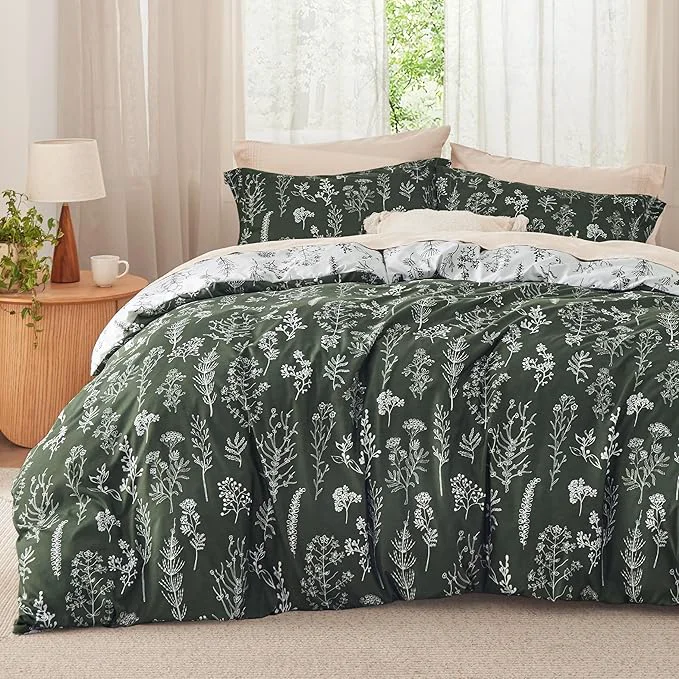 Artisan Bedsure Twin Twin XL Comforter Set - Dark Olive Green Bed Set 2 Pieces Cute Floral Bedding 1 Soft Reversible Botanical Flowers Comforter and 1 Pillow Sham Professional