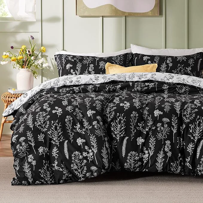First-Class Bedsure Twin Twin XL Comforter Set - Black Bed Set 2 Pieces Cute Floral Bedding 1 Soft Reversible Botanical Flowers Comforter and 1 Pillow Sham Responsible
