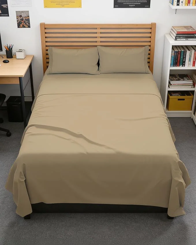 Long-Lasting Full XL Bed Sheet - 4 Piece Full XL Bed Sheets Set - Soft Breathable amp Cooling - Hotel Luxury Bedding for Women Men Kids Teens Boys amp Girls - Deep Pockets Comfy Fade and Wrinkle - Beige Refined