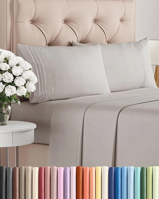 Powerful Cal King Size 4 Piece Sheet Set - Comfy Breathable amp Cooling Bed Sheets Set - Hotel Luxury Bedding for Women Men Kids Teens Boys amp Girls - Deep Pockets Soft Wrinkle - Oeko-Tex - Light Grey Original