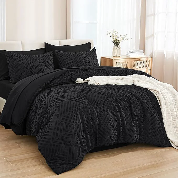 High-Grade Andency Oversized Queen Comforter Set 7 Piece Black - Bed in a Bag Oversized Queen Boho Lightweight Fluffy Tufted Bedding Sets with Comforter Sheets Pillowcases amp Shams Functional