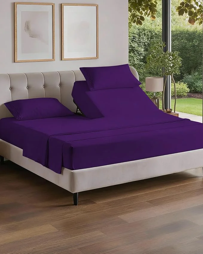 Premium Material Flex Top Split Head King 4 Piece Sheet Set - Comfy Breathable amp Cooling Bed Sheets Set - Hotel Luxury Bedding for Women Men Kids Teens Boys amp Girls - Deep Pockets Ultra-Soft - Oeko-Tex - Purple Carefully Designed