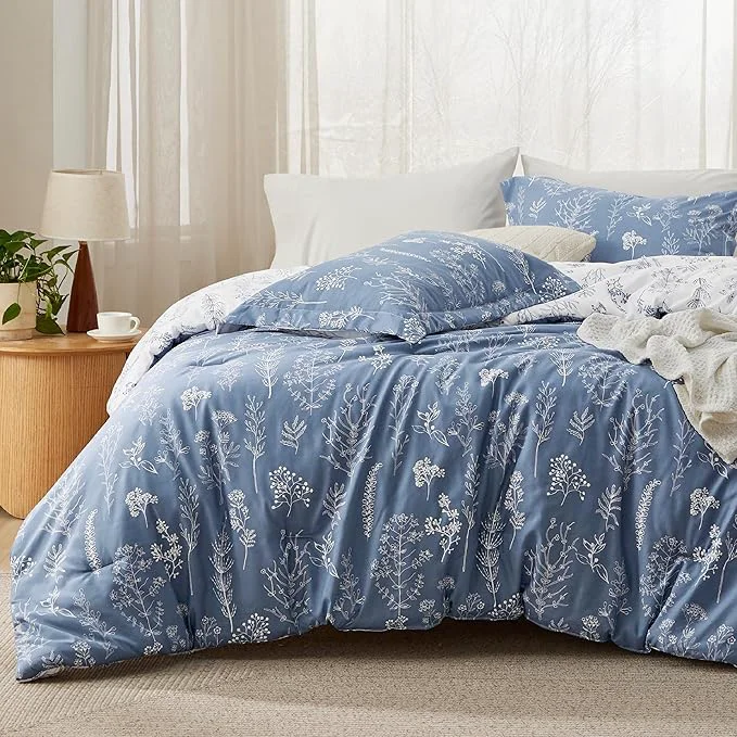 Traditional Bedsure Twin Twin XL Comforter Set - Infinity Blue Comforter Cute Floral Bedding Comforter Sets Gifts for Woman 2 Pieces 1 Soft Reversible Botanical Flowers Comforter and 1 Pillow Sham Modern