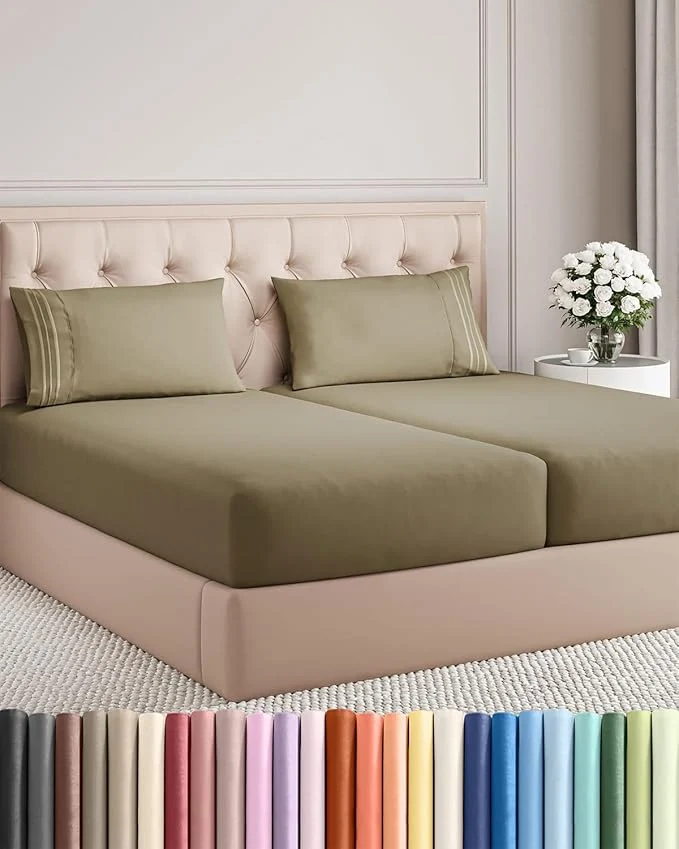 Trusted Split King Size 5 Piece Sheet Set - Comfy Breathable amp Cooling Bed Sheets Set - Hotel Luxury Bedding for Women Men Kids Teens Boys amp Girls - Deep Pockets Soft and Wrinkle - Oeko-Tex - Khaki Excellent