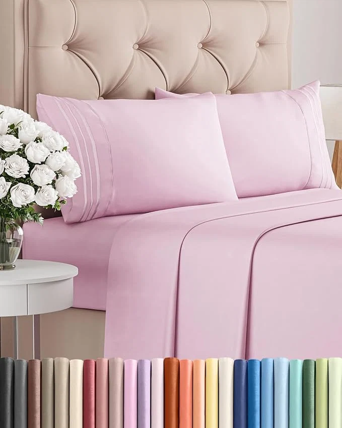 Durable Full Size 4 Piece Sheet Set - Comfy Breathable amp Cooling Bed Sheets Set - Hotel Luxury Bedding for Women Men Kids Teens Boys amp Girls - Deep Pockets Soft and Wrinkle - Oeko-Tex - Light Pink Exclusive