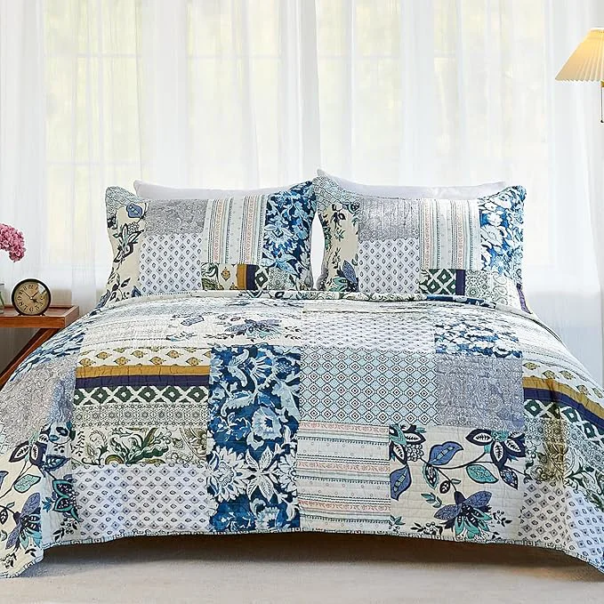 Excellent Secgo Queen Comforter Set for Bed - Cotton Quilts Queen Size Green Sage Bedspreads 90 98 Inch with 2 Pillow Shams Patchwork Reversible Lightweight Bedding Luxury