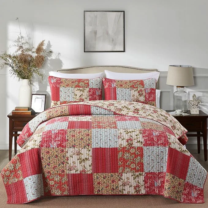Stylish Secgo King Size Comforter Set- Cotton Quilt King Size Set Green Sage bedspreads 96 108 Inch with 2 Pillow Shams Patchwork Reversible Lightweight Bedding Original Design