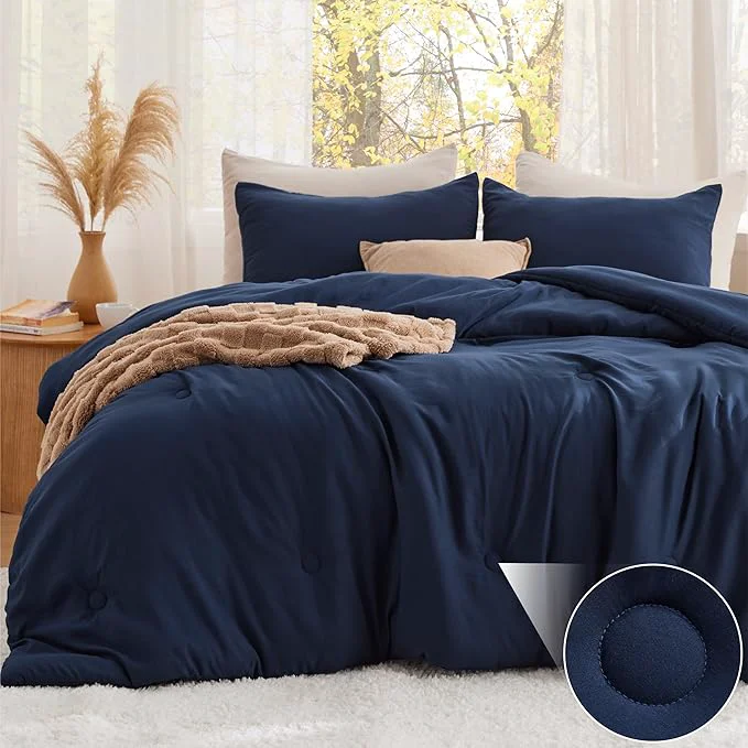 Unique Bedsure Twin Comforter Set Navy Soft Prewashed Twin Size Bedding Quilted Comforter with Circle Design Down Comforter for All Seasons 2 Pieces Bed Set with 1 Pillow Sham Eco-Friendly