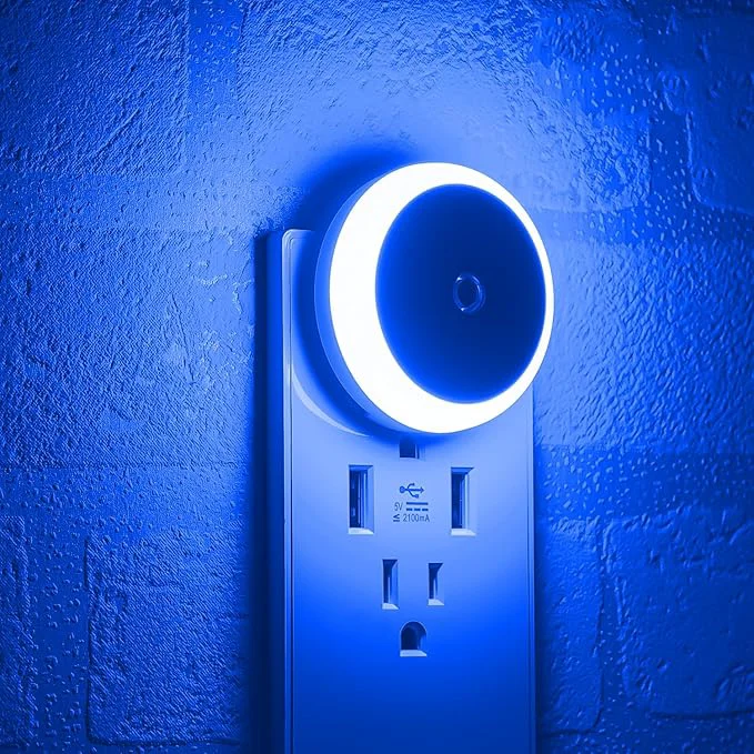 Elite Blue LED Night Light Plug in Dusk to Dawn Smart Sensor Small Round Nightlight Durable