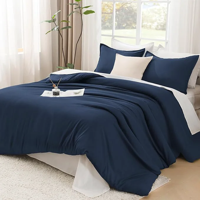 Smooth Litanika California King Comforter Set Navy Blue - 3 Pieces Cal King Lightweight Soft Plain Bed Comforter Oversized Down Bedding Set - Machine Washable 104x96In 2 Pillowcases Outstanding