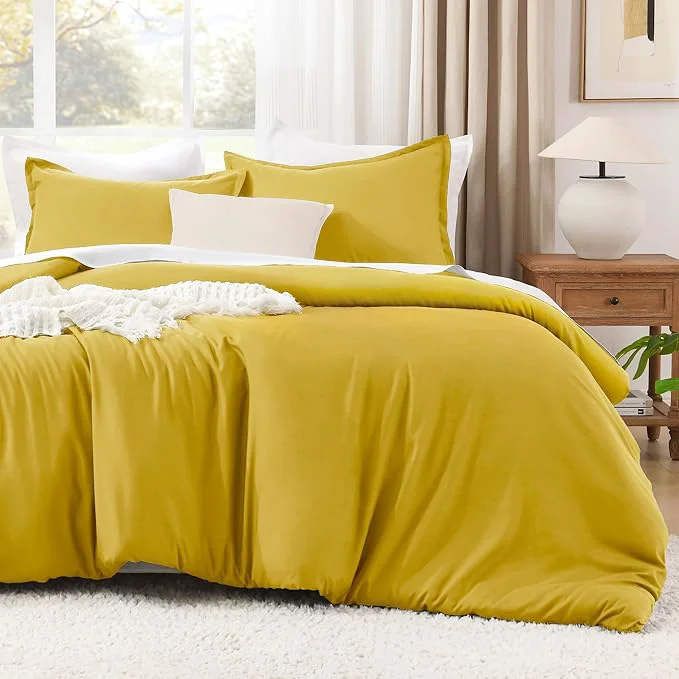 Litanika Mustard Yellow Comforter Set King Size 3 Pieces Lightweight Solid Bedding Comforter Set All Season Fluffy Bed Set 104x90In Comforter amp 2 Pillowcases Natural