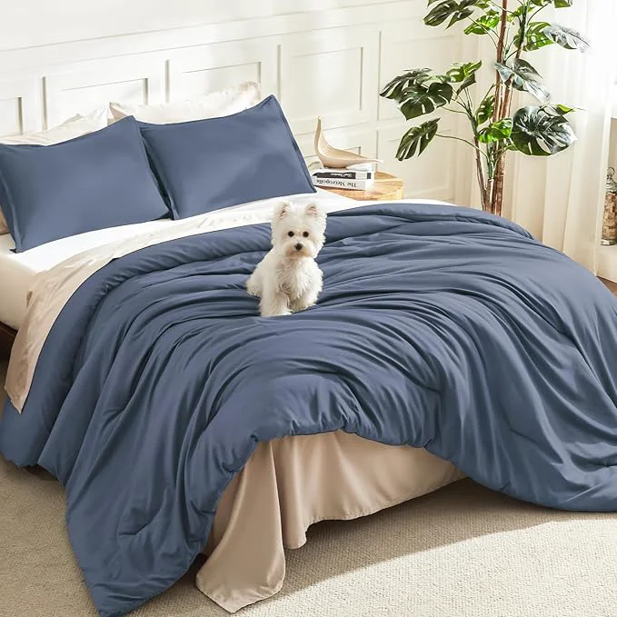 Litanika Comforters Twin XL Size Bluish Grey 2 Pieces Lightweight Solid Bedding Set amp Collections All Season Fluffy Bed Set 68x92 Inches Comforter amp 1 Pillowcase Effective