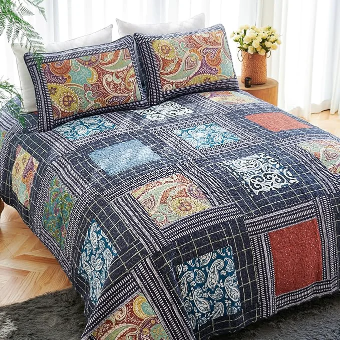 Fast Secgo California King Quilt Size - Cotton Oversized California Comforter Set Bedding Sets 120 110 Inch with 2 Pillow Shams Patchwork Reversible Lightweight Bedspread Trusted