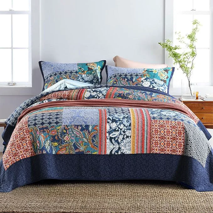 Durable Secgo Twin Size Quilt Size - Cotton Twin Comforter Set Bedding Sets 68 86 Inch with 2 Pillow Shams Patchwork Reversible Lightweight Bedspread Verified