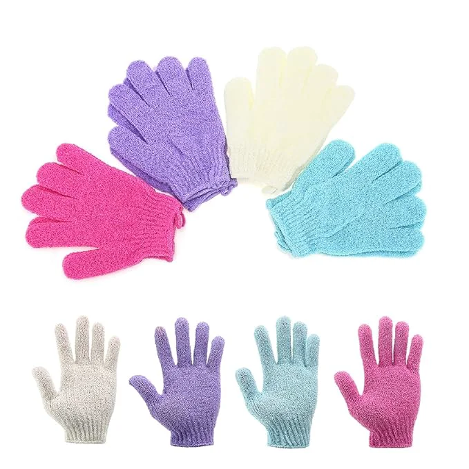 Powerful Exfoliating Shower Bath Gloves【4 Pair】 Double Side Durable Nylon Shower Gloves Carefully Designed
