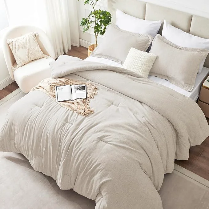 Flexible CozyLux Twin Twin XL Comforter Set Dorm Bedding - 2 Pieces Beige Twin Extra Long Soft Luxury Cationic Dyeing Comforter for College Breathable Lightweight Bed Sets with 1 Comforter and 1 Pillow Sham Powerful
