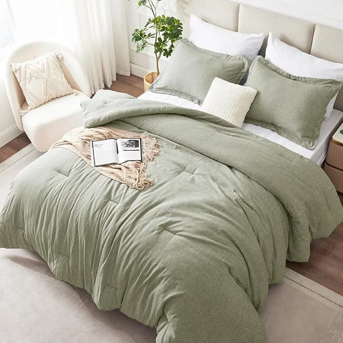 Outstanding CozyLux King Size Comforter Set 3 Pieces Olive Green Soft Luxury Cationic Dyeing Comforter King Size Bedding Set Breathable Lightweight Bed Sets with 1 Down Comforter and 2 Pillow Shams Elite