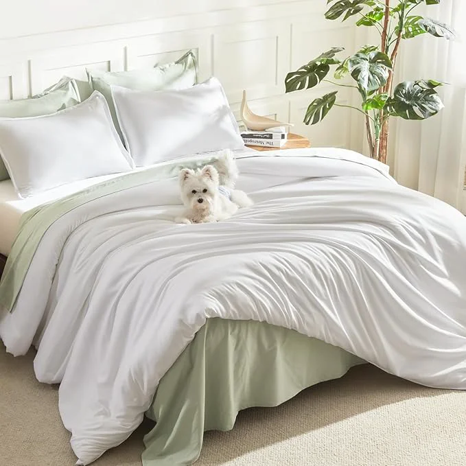Smooth Litanika White Comforter Set Queen Size 3 Pieces Lightweight Solid Bedding Comforter Set All Season Fluffy Bed Set 90x90In Comforter amp 2 Pillowcases Safe