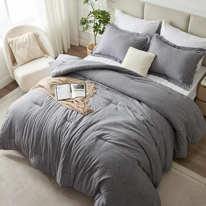 Reliable CozyLux Full Size Comforter Set 3 Pieces Grey Soft Luxury Cationic Dyeing Comforter Full Size Bedding Set Gray Breathable Lightweight Bed Sets with 1 Down Comforter and 2 Pillow Shams First-Class