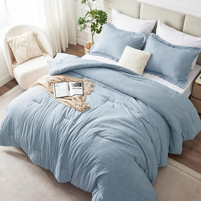 Prestigious CozyLux California King Comforter Set 3 Pieces Blue Soft Luxury Cationic Dyeing Cal King Comforter Bedding Set Breathable Lightweight Bed Sets with 1 Down Comforter and 2 Pillow Shams Quality