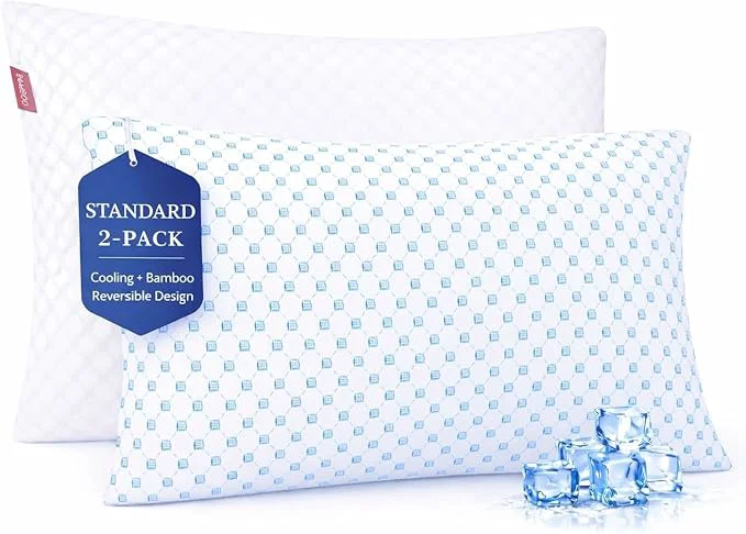 Eco-Friendly Nestl Cooling Pillow for Sleeping 2 Pack Luxury Shredded Memory Foam Pillows Standard Size Set of 2 Adjustable Cold Gel Pillows for Hot Sleepers Supportive Cool Pillow for Side Back Stomach Sleepers Safe