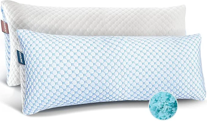Eco-Friendly Nestl Cooling Pillow for Sleeping 2 Pack Luxury Shredded Memory Foam Body Pillow Set of 2 Adjustable Cold Gel Pillows for Hot Sleepers Supportive Long Pillow for Side Back Stomach Sleepers Artisan