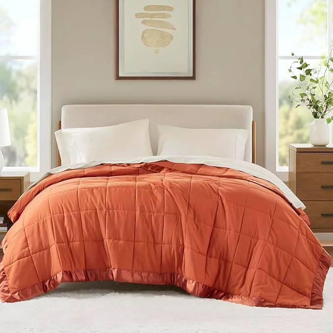 Professional Madison Park Twin Blanket Quilted Microfiber Satin Binding 3M Scotchgard Moisture Wicking Treatment Soft and Lightweight Summer Blanket for Couch Windom Twin Orange Healthy