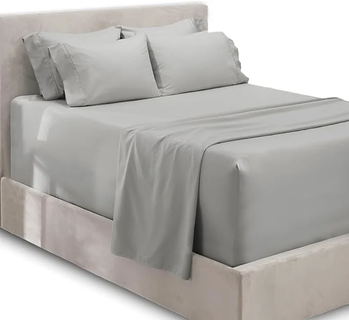 Breathable Hearth amp Harbor Extra Deep Pocket Sheets - Fits Mattress 18-24 Inches Deep - Extra Deep Pocket California King Size - 6 Piece Cal King Sheets - Cal King Silver Organic