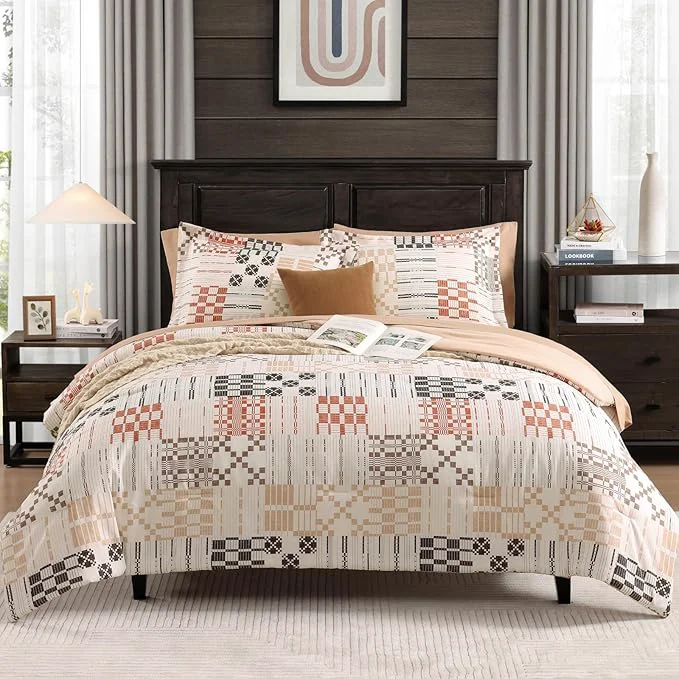Functional MaiRêve Plaid Twin XL Comforter Set Farmhouse Bedding Sets for Boys Girls Teen 5 Pieces Beige All Season Bed in A Bag for Dorm with Sheets Pillowcase amp Sham Environmentally Friendly