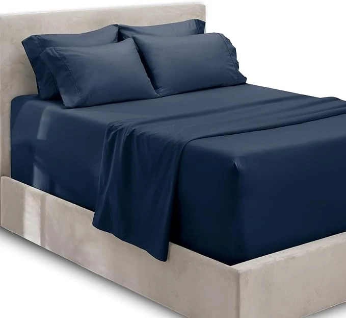 Certified Hearth amp Harbor Extra Deep Pocket Sheets - Fits Mattress 18-24 Inches Deep - Extra Deep Pocket Full Size Sets - 6 Piece Full Size - Full - Navy Blue Clean