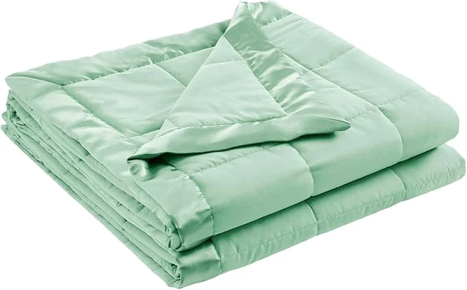Original Madison Park Windom Down Blanket Premium 3M Scotchgard Moisture Wicking Treatment Lightweight and Soft Bed Cover For All Season Satin Trim Seafoam Twin Smooth