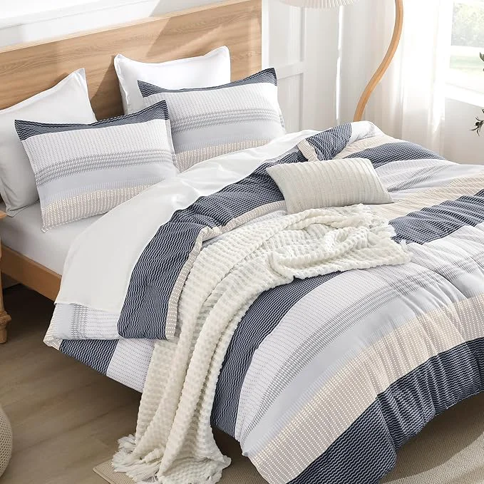 Original Design Litanika Comforter Set California King Size Blue Yellow - 3 Pieces Lightweight Blue Yellow White Colorblock Stripe Fluffy Bedding Comforter Sets All Season Bed Set Powerful