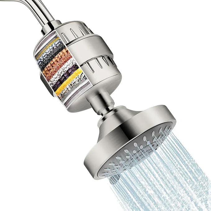 Safe Shower Head and 15 Stage Shower Filter Combo FEELSO High Pressure 5 Spray Crafted