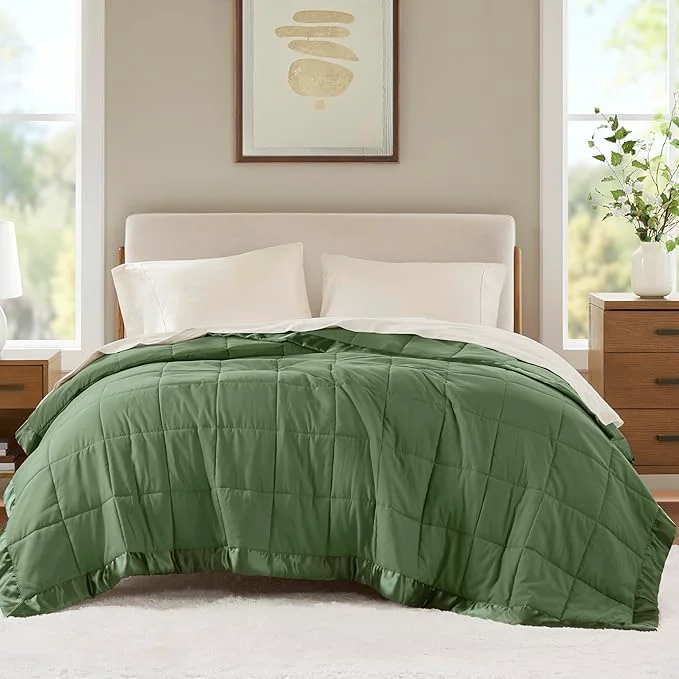 Functional Madison Park King Blanket Quilted Microfiber Satin Binding 3M Scotchgard Moisture Wicking Treatment Soft and Lightweight Summer Blanket for Couch Windom King Green