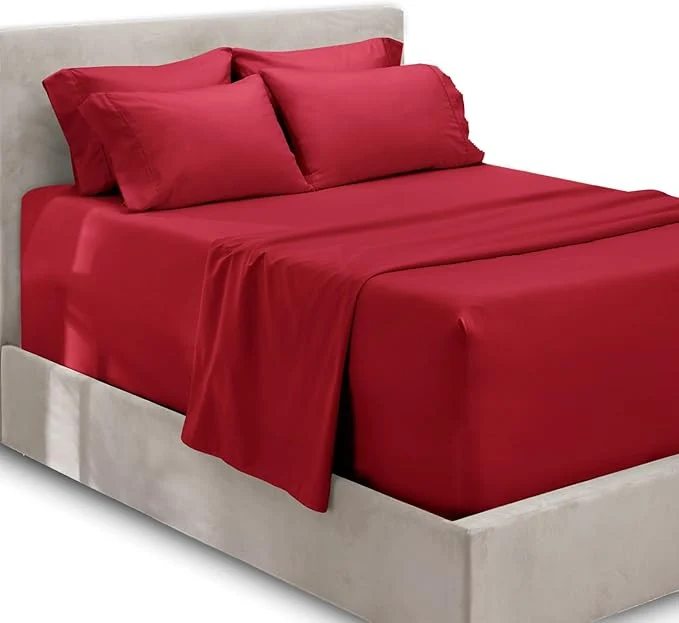 Genuine Hearth amp Harbor Extra Deep Pocket Sheets - Fits Mattress 18-24 Inches Deep - Extra Deep Pocket Split King Size Sets - 7 Piece Split King Size - Burgundy Lightweight