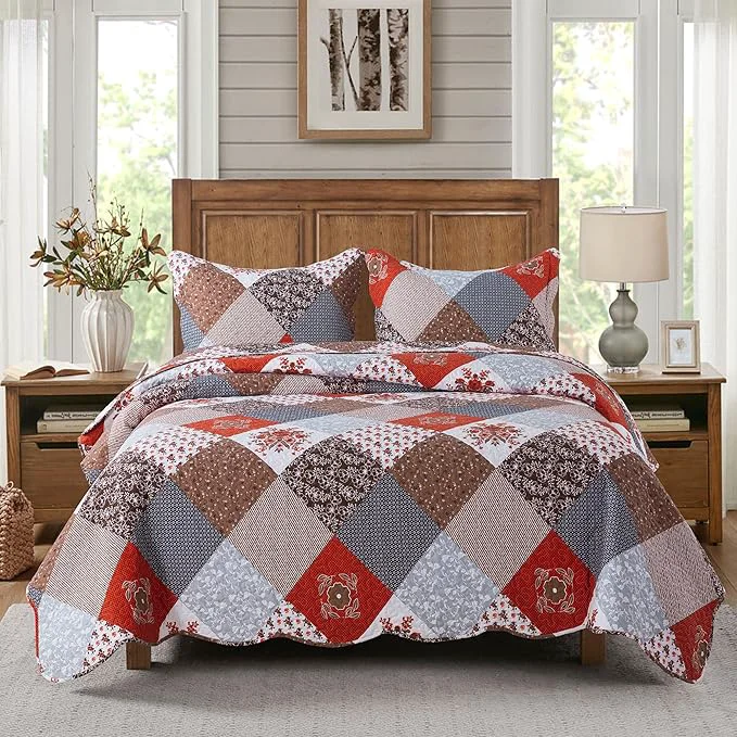 Long-Lasting Travan Floral Printed Quilt Sets 3-Piece Super Soft Lightweight King Size Bedspread with Shams Reversible Quilted Bedding Set King Certified