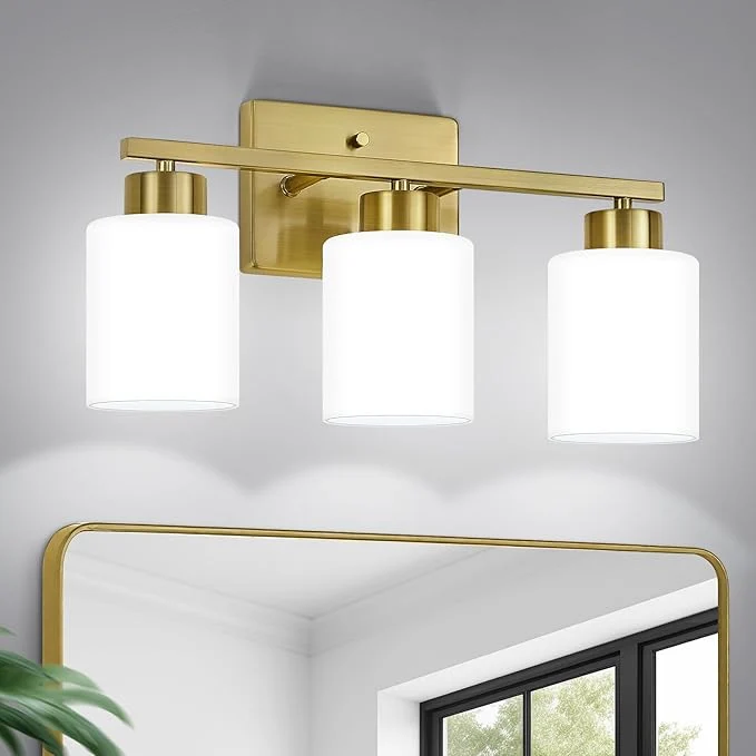 Stylish FonmYim Brushed Gold Bathroom Light Fixtures 3-Light Modern Vanity Light Over Authentic