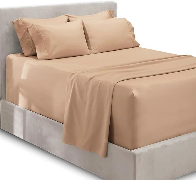 Crafted Hearth amp Harbor Extra Deep Pocket King Size Sets - Fits Mattress 18-24 Inches Deep - Extra Deep Pocket Sheets - 6 Piece King Size - Taupe Exclusive