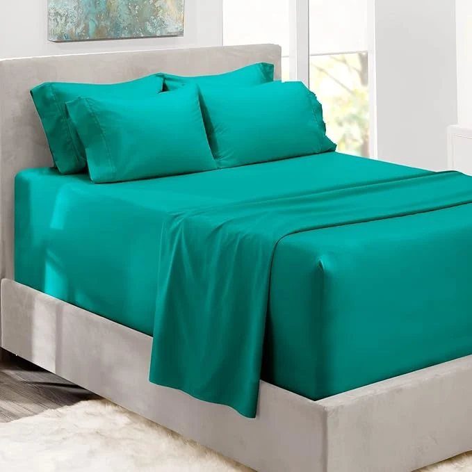 Dependable Hearth amp Harbor Extra Deep Pocket King Size Sets - Fits Mattress 18-24 Inches Deep - Extra Deep Pocket Sheets - 6 Piece King Size - Teal Minimalist